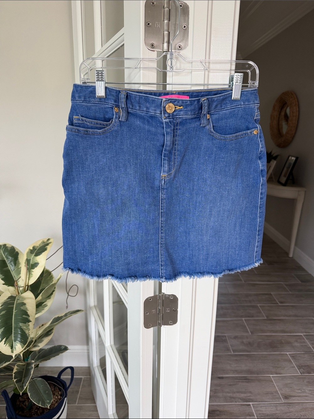 Lilly Pulitzer Blue Denim Mini Skirt with Frayed Hem